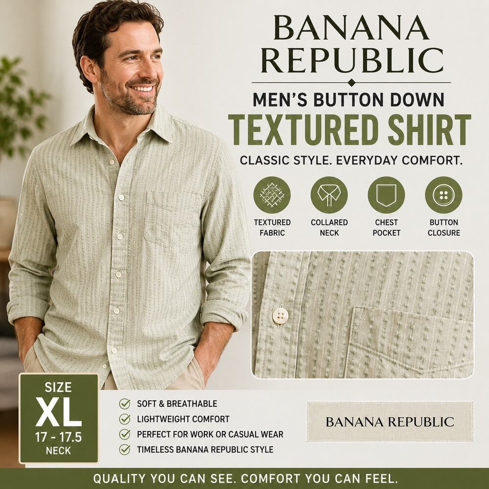 Banana Republic Mens Shirt Textured Green Button Down Long Sleeve Collared XL